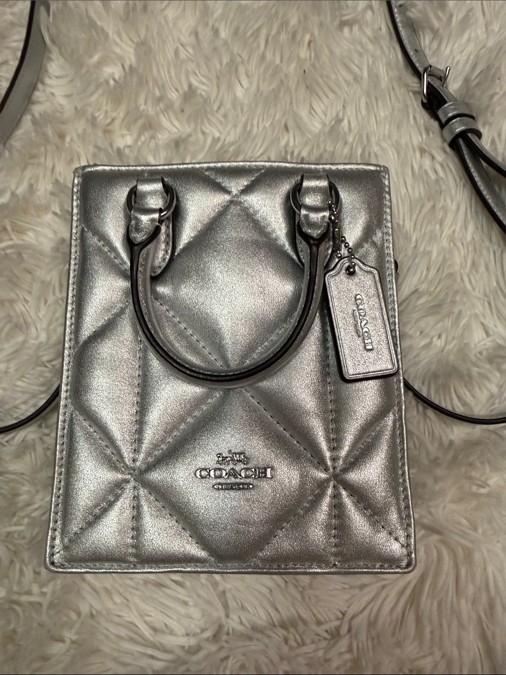 Coach Silver Quilted Mini Tote Crossbody